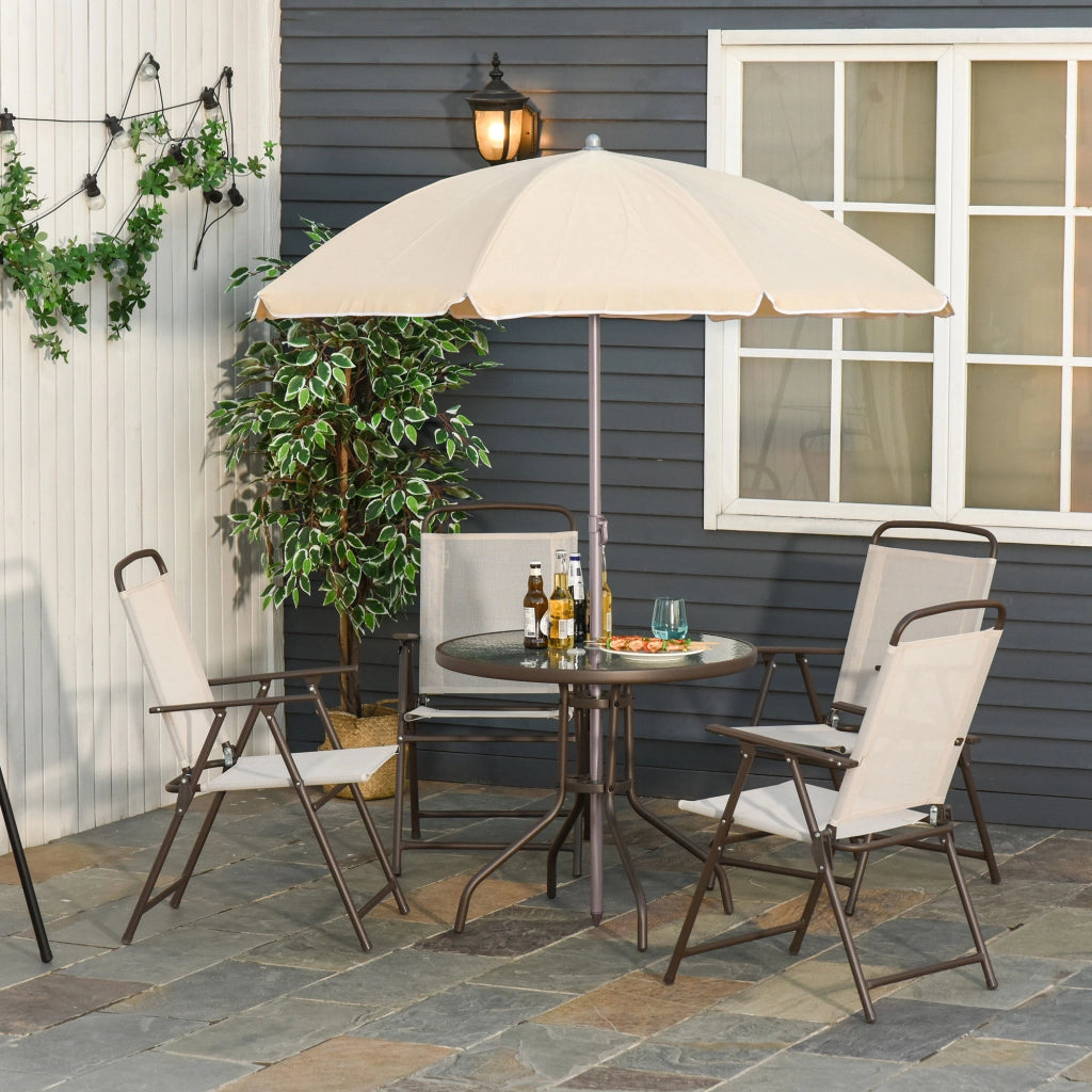 Set Giardino 6 Pezzi in Acciaio con Ombrellone ¨C zephmum ¨C Crema