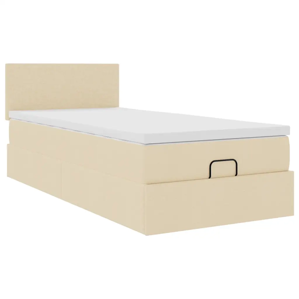 Struttura Letto Pouf con Materasso Crema 80x200 cm in Tessuto