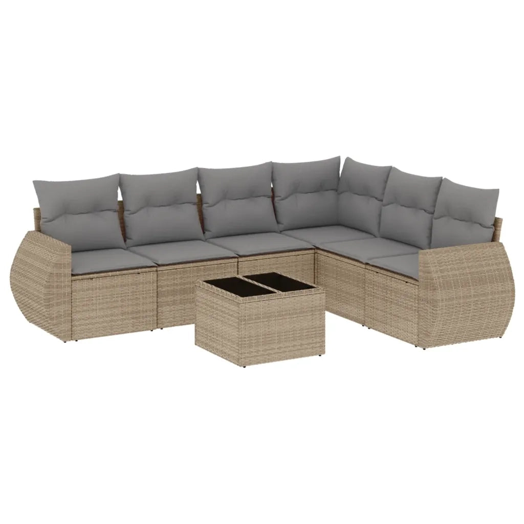 Set Divani da Giardino 7 pz con Cuscini Beige in Polyrattan