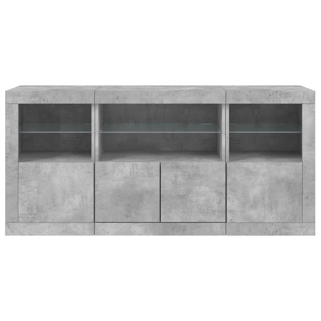 Credenza cassettiera armadio mobile contenitore organizer per cucina soggiorno salotto con luci LED 142,5 x 37 x 67 cm grigio 02_0029977