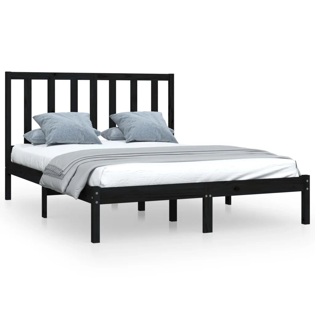 Giroletto-Struttura Letto Nero in Legno Massello di Pino 140x190 cm 158009