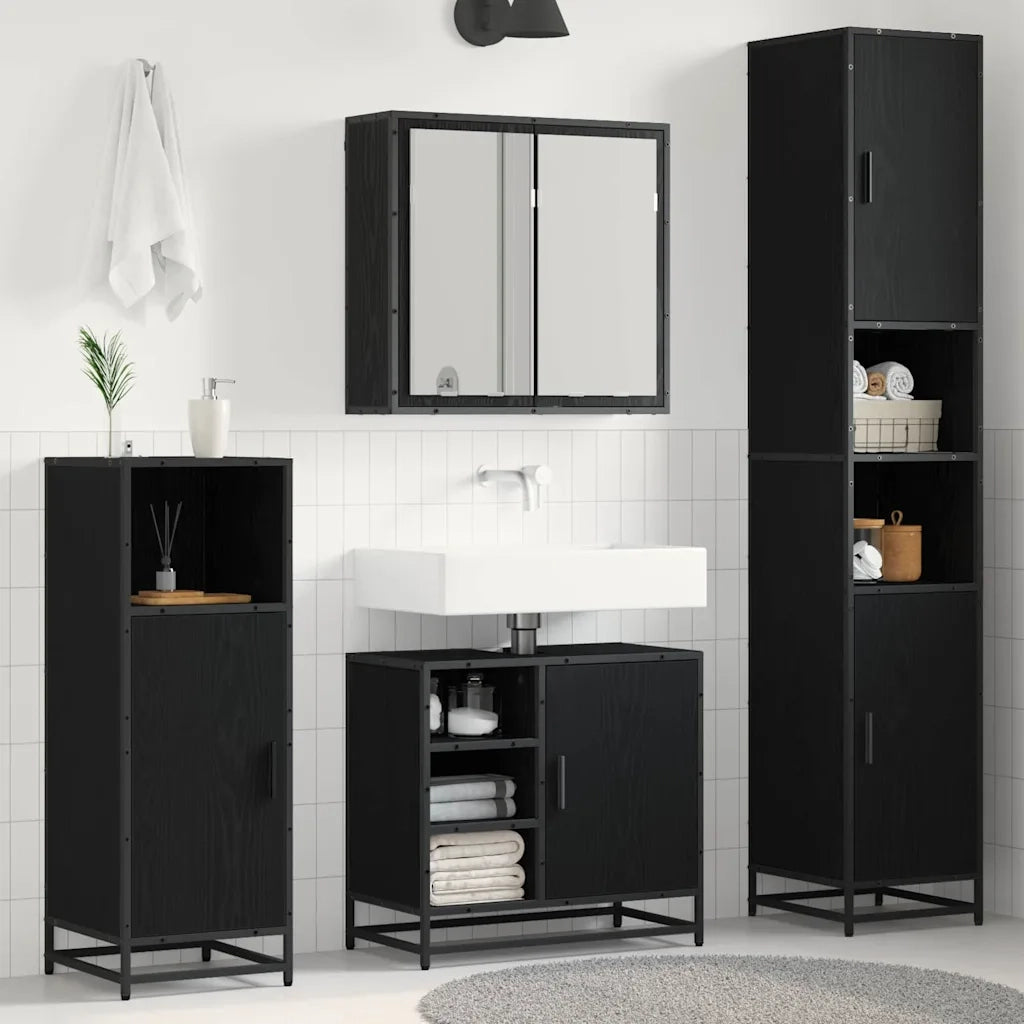 Set di mobili per il bagno 3 pcs Rovere Nero Legno multistrato