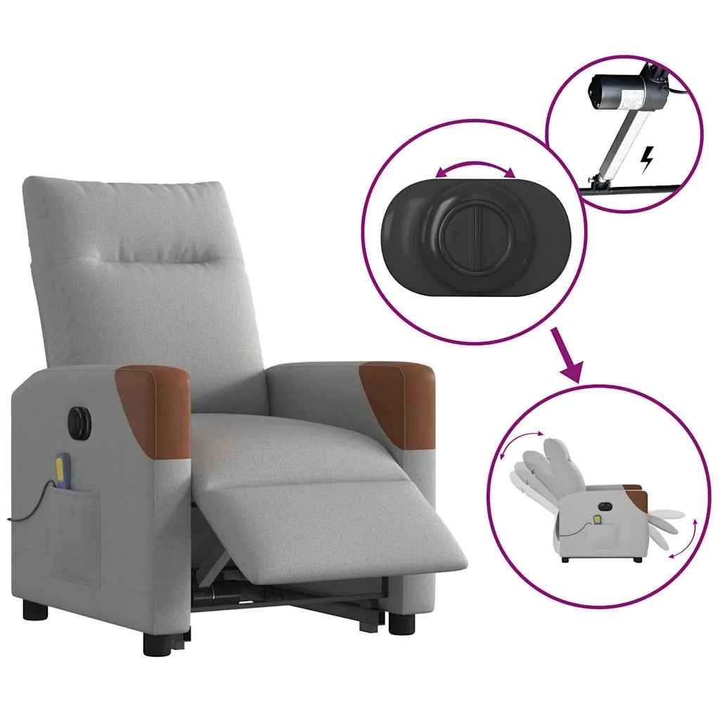 vidaXL Poltrona Alzapersona Massaggi Elettrica Grigio Nuvola Tessuto
