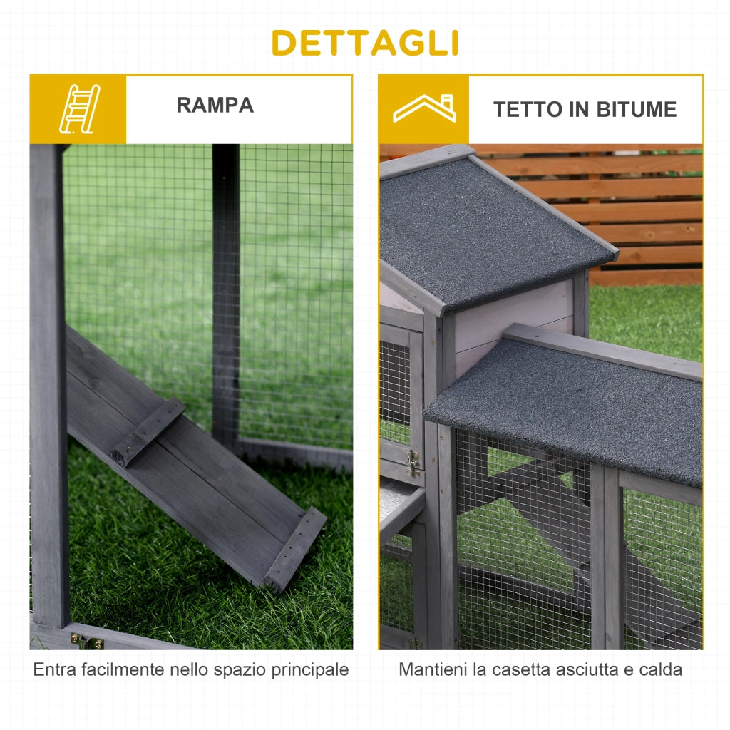 Gabbia per Conigli in Legno da Esterno con Casetta ¨C zephmum ¨C 147x54x84cm