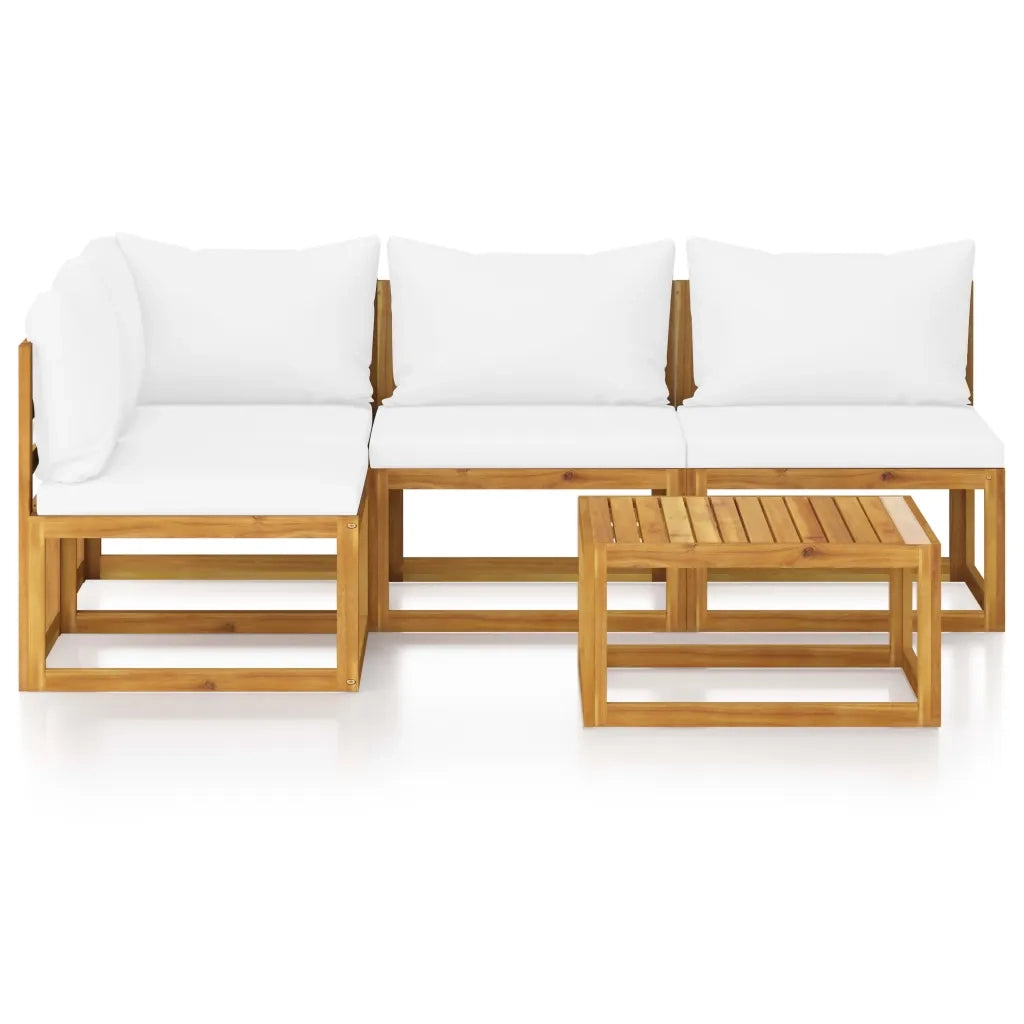 Set Divani da Giardino 5 pz con Cuscini Crema Massello Acacia cod mxl 43057