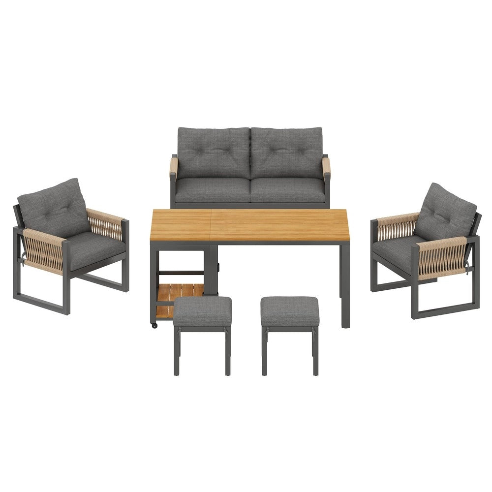 Set Divano da Giardino ¨C Xylo ¨C Polyrattan, Cuscini, Tavolo, Struttura in Metallo