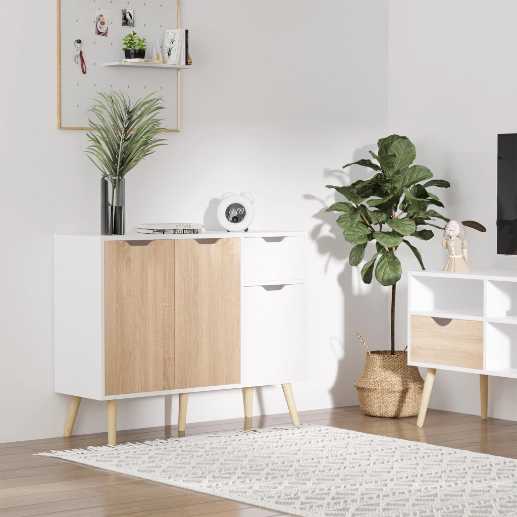 Credenza ¨C zephmum ¨C 90x30x72 cm Bianco e Legno Naturale