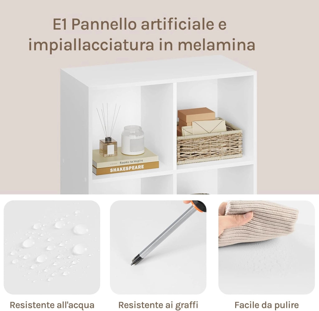 Libreria Scaffale con 8 Scomparti a Cubi Portaoggetti, Mobile da Soggiorno Porta Libri, Libreria in Legno da Ufficio 60x29,5x121cm, Bianco, SK002ws4