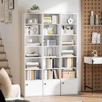 Libreria a 7 Livelli in Stile Moderno con Ripiani Aperti e Anta 40x30x180 cm Bianco