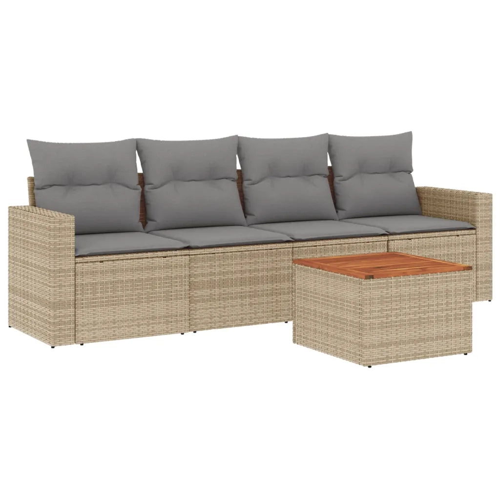Set Divano da Giardino 5 pz con Cuscini Beige Misto Polyrattan