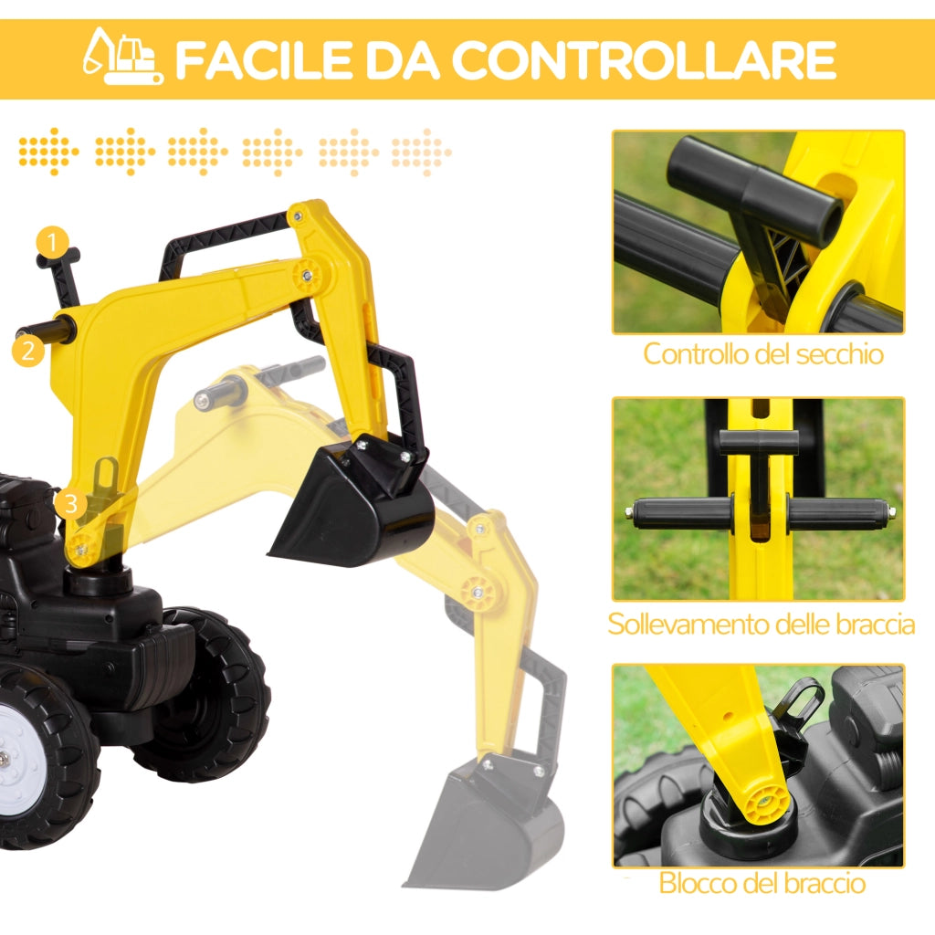 EasyComfort Ruspa Giocattolo a Pedali per Bambini 3-6 Anni con 6 Ruote, in Acciaio e Plastica, 107x42x71 cm, Giallo
