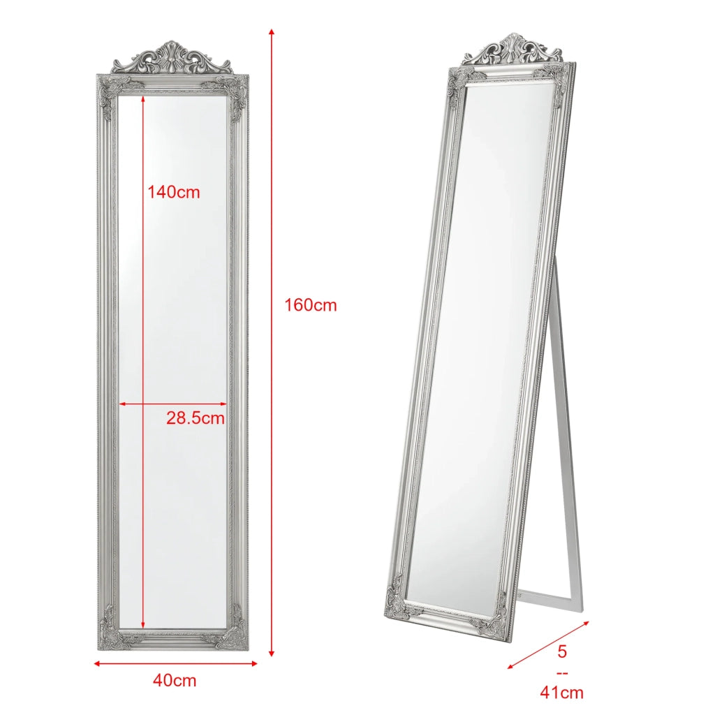 Specchio da terra inclinabile 160 x 40 cm argento 03_0007960