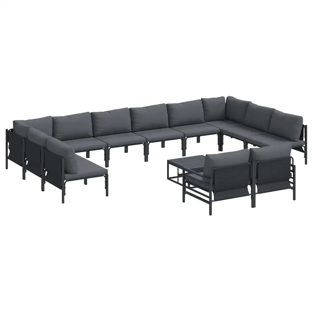 Set Divano da Giardino con cuscino 13 pcs Nero Acciaio 3379027