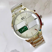Trade Shop - Orologio Da Polso Zcc 7258 Uomo Quarzo Acciaio Dual Time Silver Quadrante Bianco -