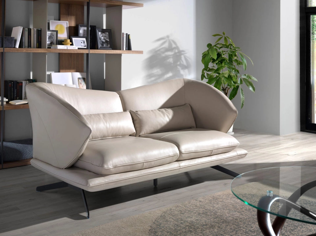 Divano a 2 posti in pelle grigio taupe