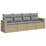 Set Divano da Giardino 4 pz | Set Salotto da Giardino con Cuscini Beige in Polyrattan