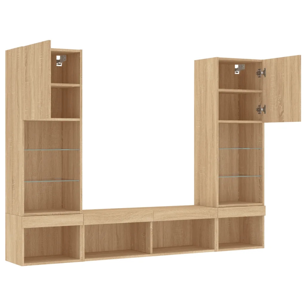 Mobili TV a Muro con LED 5pz Rovere Sonoma Legno Multistrato
