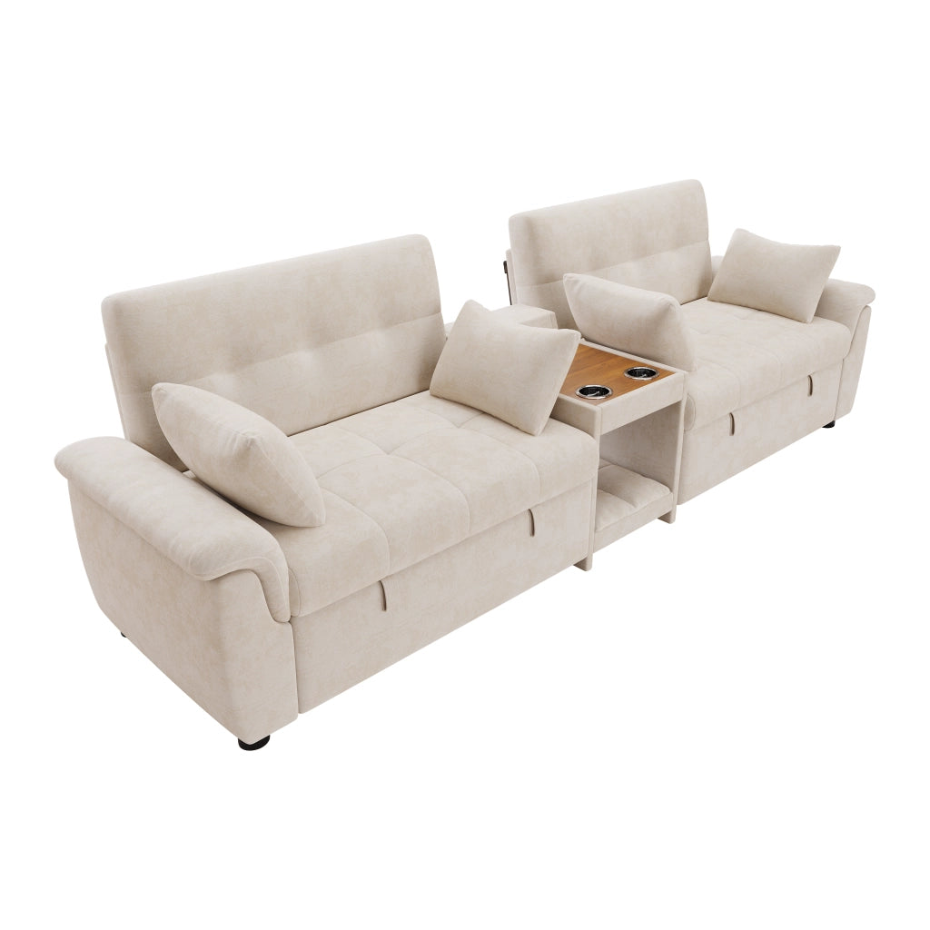 DIVANO LETTO a U estraibile 284x138x89 cm Chenille Beige