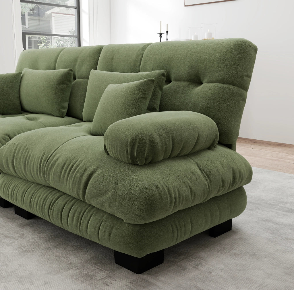 Divano angolare modulare 4 posti con seduta profonda 406x77x81 cm in ciniglia verde