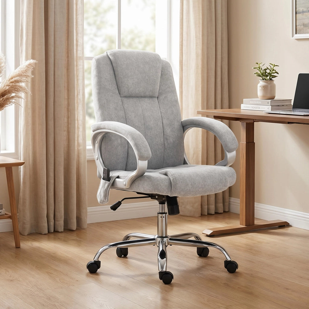 Poltrona da Ufficio Massaggiante a 4 Punti con Riscaldamento e Braccioli, Sedia Ergonomica Grigio per Casa e Studio
