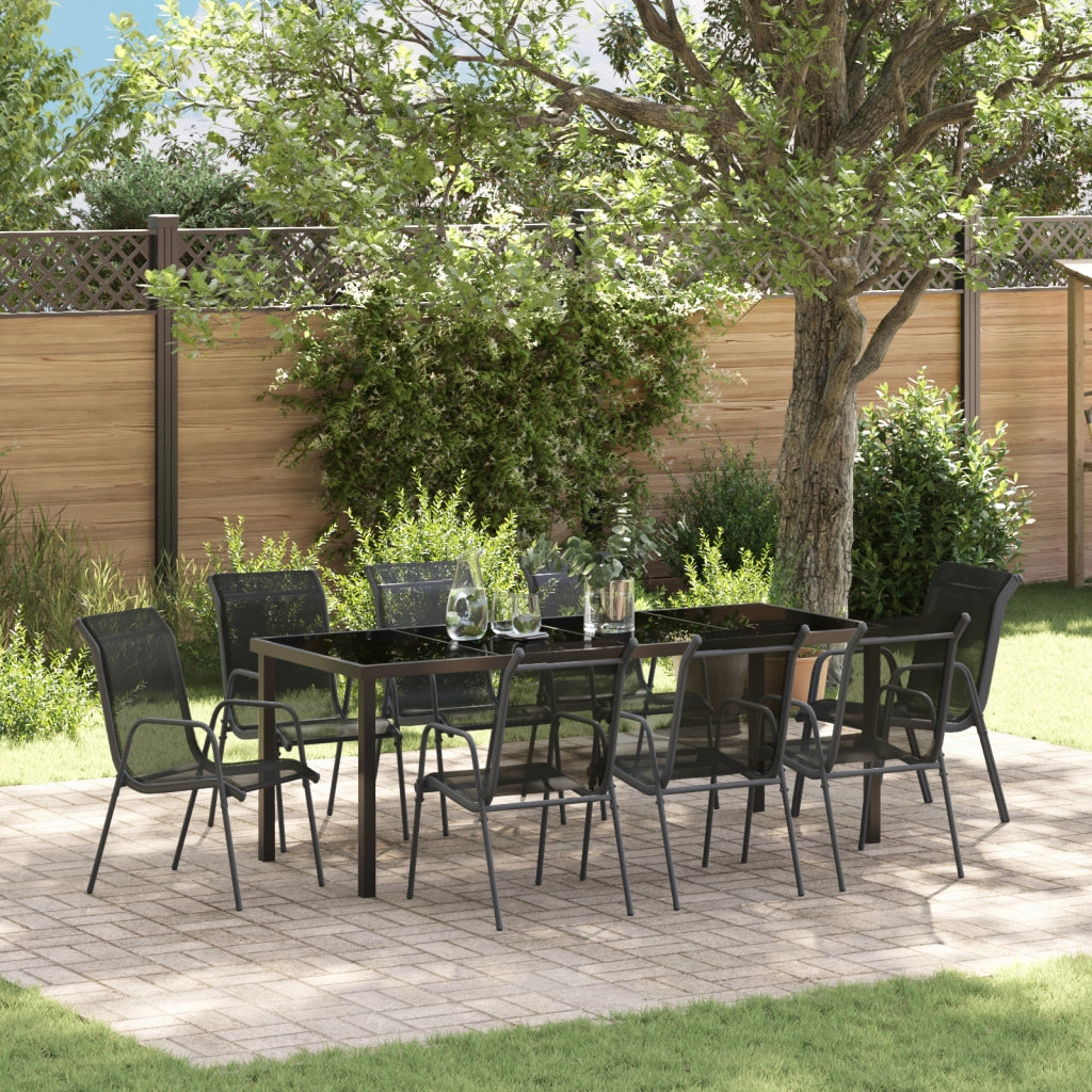Set da Pranzo da Giardino 9 Pezzi Nero Textilene e Acciaio
