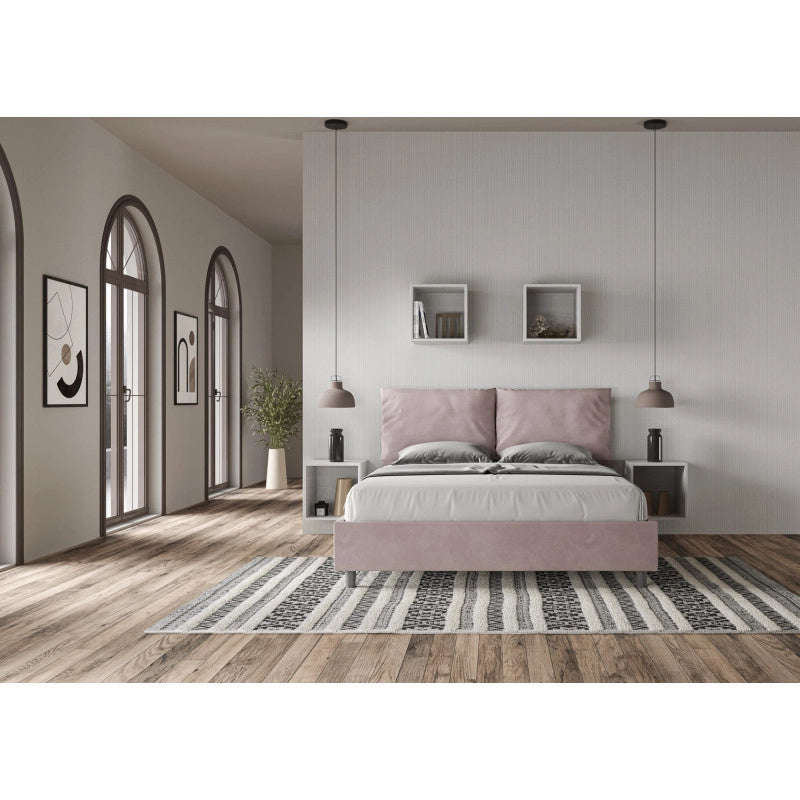 Letto imbottito Letto Matrimoniale alla Francese 150x190 cm Large - Senza rete,Glicine,Microfibra