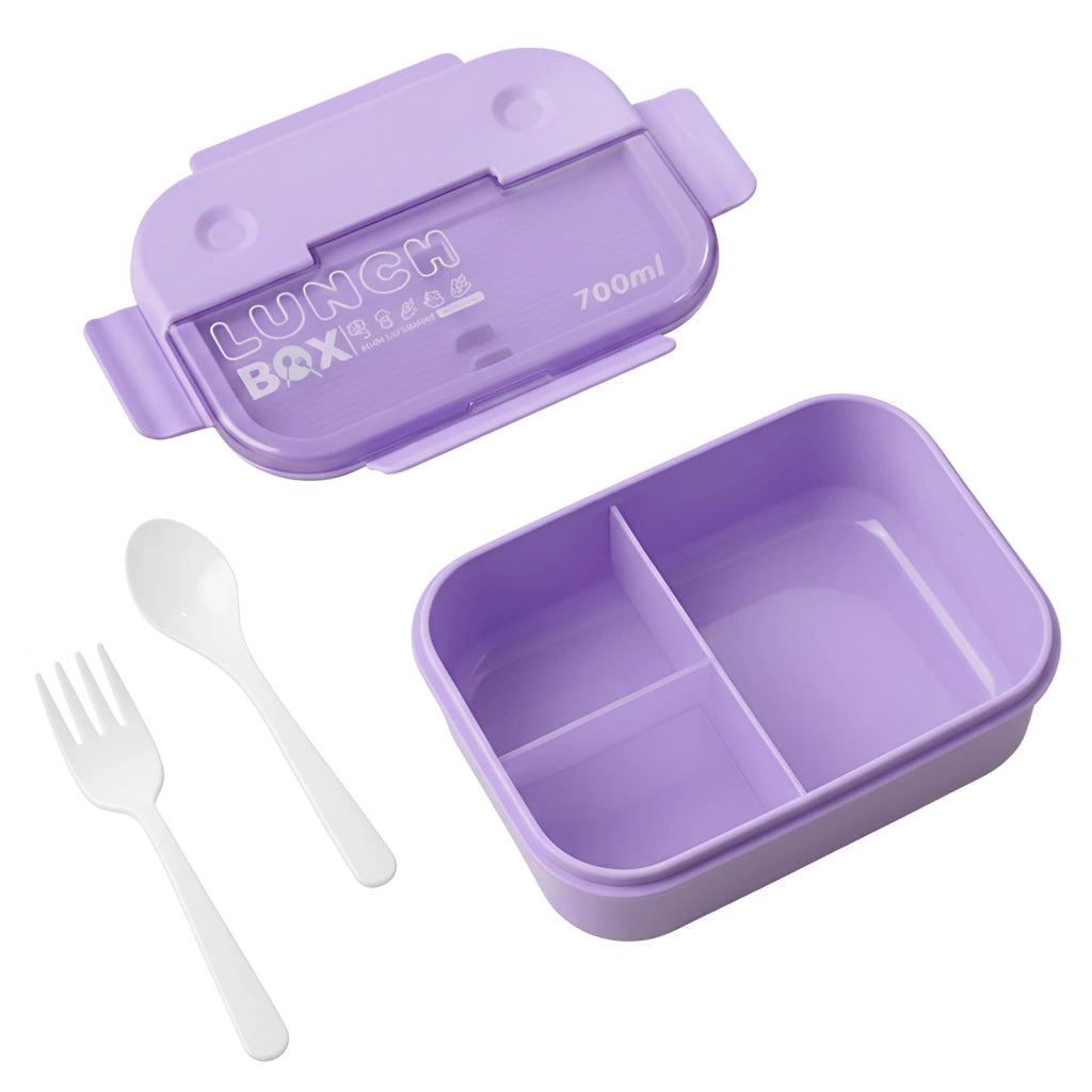 Contenitore per alimenti da 700 ml a 3 scomparti con cucchiaio e forchetta Viola Cheffinger