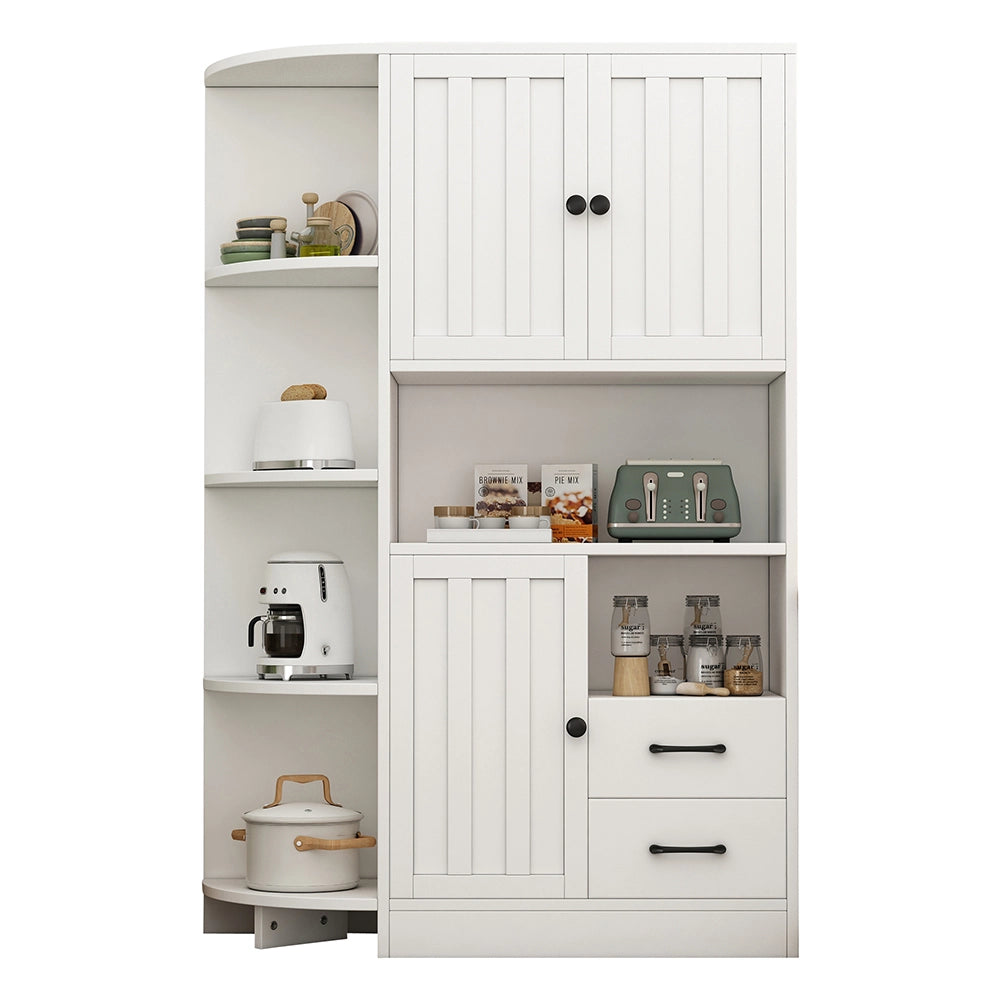 Credenza Angolare Vetrina 104x35x155cm - Xylo - 3 Ante e 2 Cassetti, Bianco