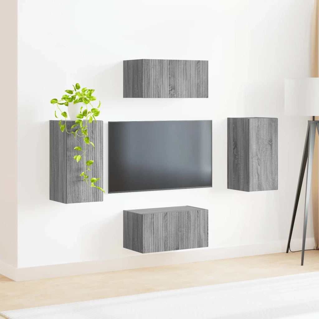 Set mobile TV 4 pz-Credenza per TV Grigio Sonoma Legno multistrato 478436