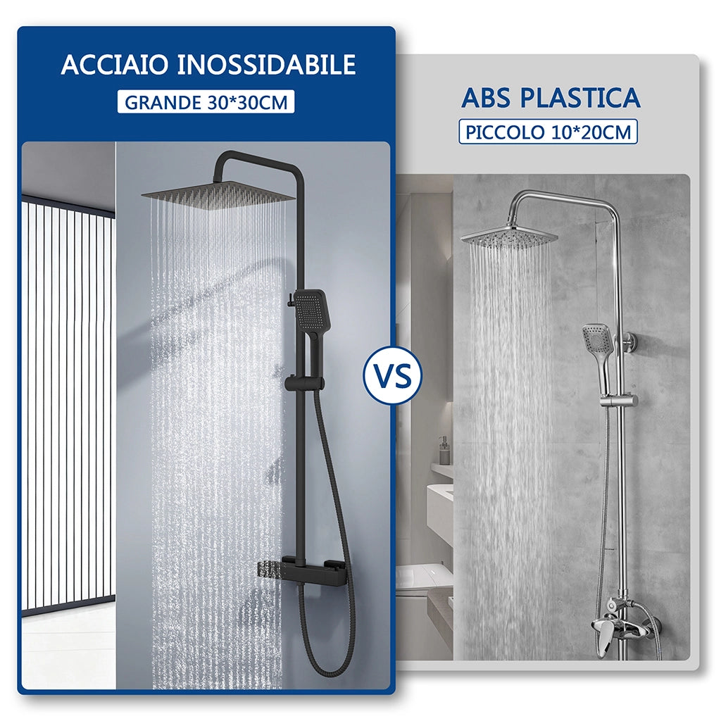 Colonna doccia con miscelatore termostatico, saliscendi doccia tondo regolabile 72-120cm, nero