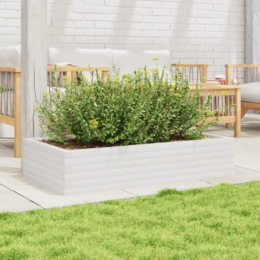 Fioriera | Cassetta per fiori | Vaso da Giardino Bianca 110x60x23 cm Legno Massello Pino
