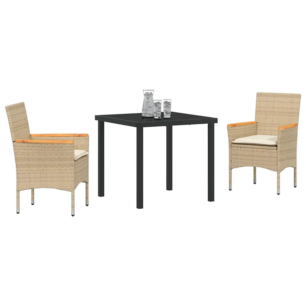 Set da Pranzo per Giardino con cuscino 3 pcs Beige polyrattan 3379856
