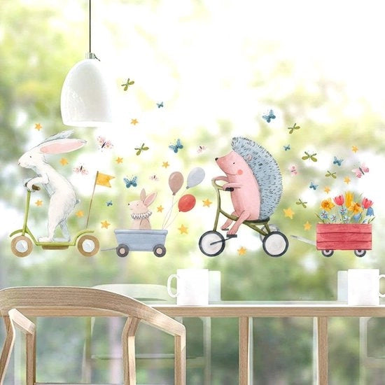 Sticker per finestra per bambini con coniglio e lepre adesivo per finestra riciclabile I sticker per finestra con animali fiori farfalle per camera da letto bambina e bambino decorazione camera da letto primavera
