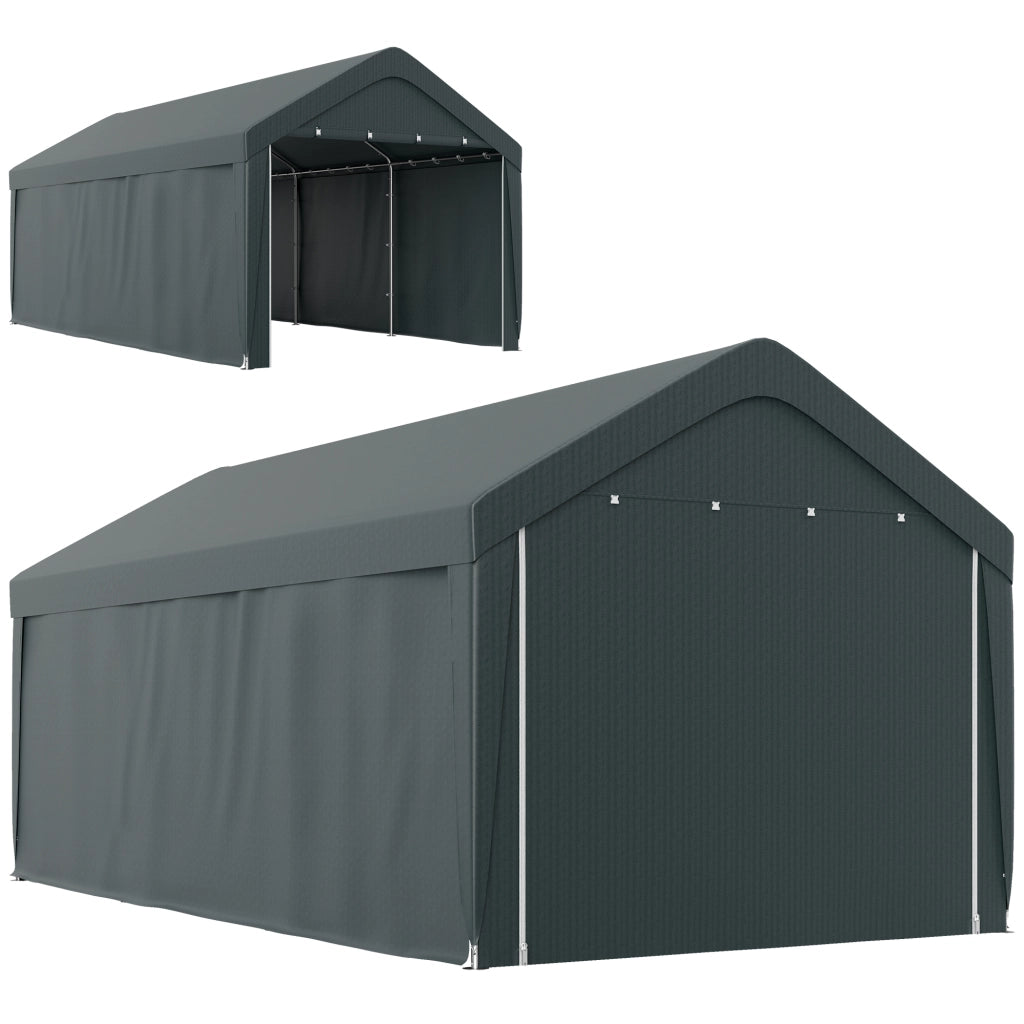 Tenda Garage 3x6 m ¨C Zephmum ¨C Grigio, Paroi Laterali Amovibili, 2 Porte Zip