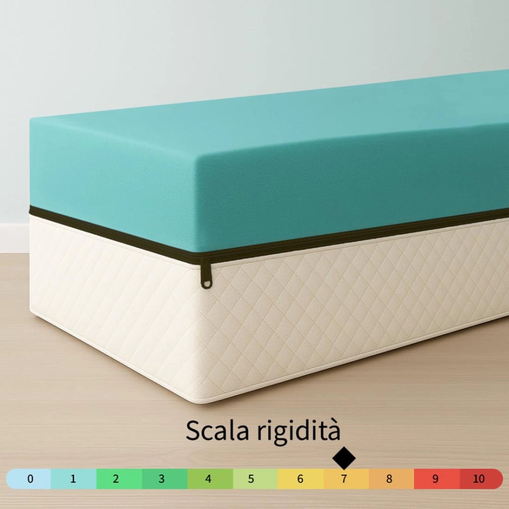Materasso ortopedico semi rigido francese 140x190 in Water Foam ALTO 20 Cm. Materasso di base robusta con Rivestimento anallergico sfoderabile. Materasso Made in Italy 100%