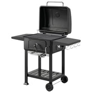 Barbecue a Carbone 112x65x115 cm Griglia Smoker con Ruote in Metallo e Acciaio Nero