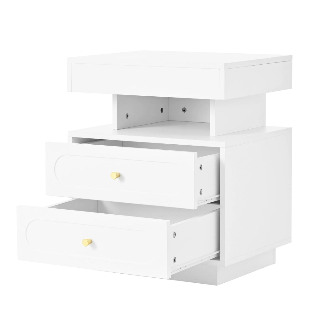 Comodino 50x40x60 cm con illuminazione LED a 3 colori; cassetto spazioso; truciolare bianco