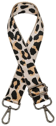Cintura per spalle adattabile 75-130 cm - Tasca per borse - Disegno leopard - Cinturino nero - Poliestere 3,8 cm largo - Cinturino per spalle