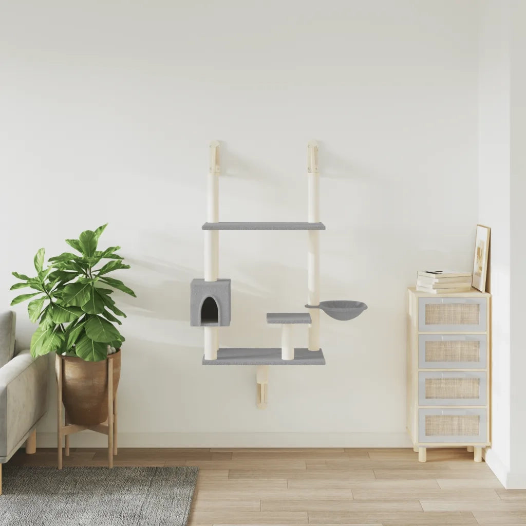 Albero per Gatti con Tiragraffi a Parete Grigio Chiaro 153 cm 172405