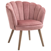 EasyComfort Poltrona Imbottita con Schienale a Conchiglia e Gambe in Legno, Poltrona in Velluto per Salotto e Camera, 66x66x78.5cm, Rosa