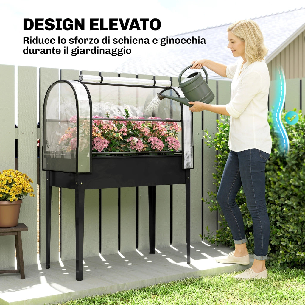 Letto Rialzato per Orto con Mini Serra e Drenaggio ¨C Zephmum ¨C Nero 100x49x136 cm