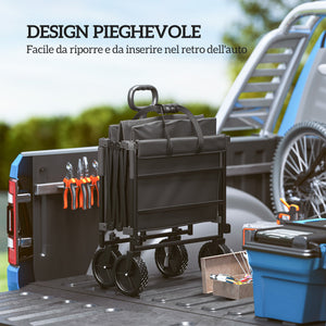 Carrello da Giardino 160L 95x55x102 cm Capacità 100 kg Pieghevole Nero