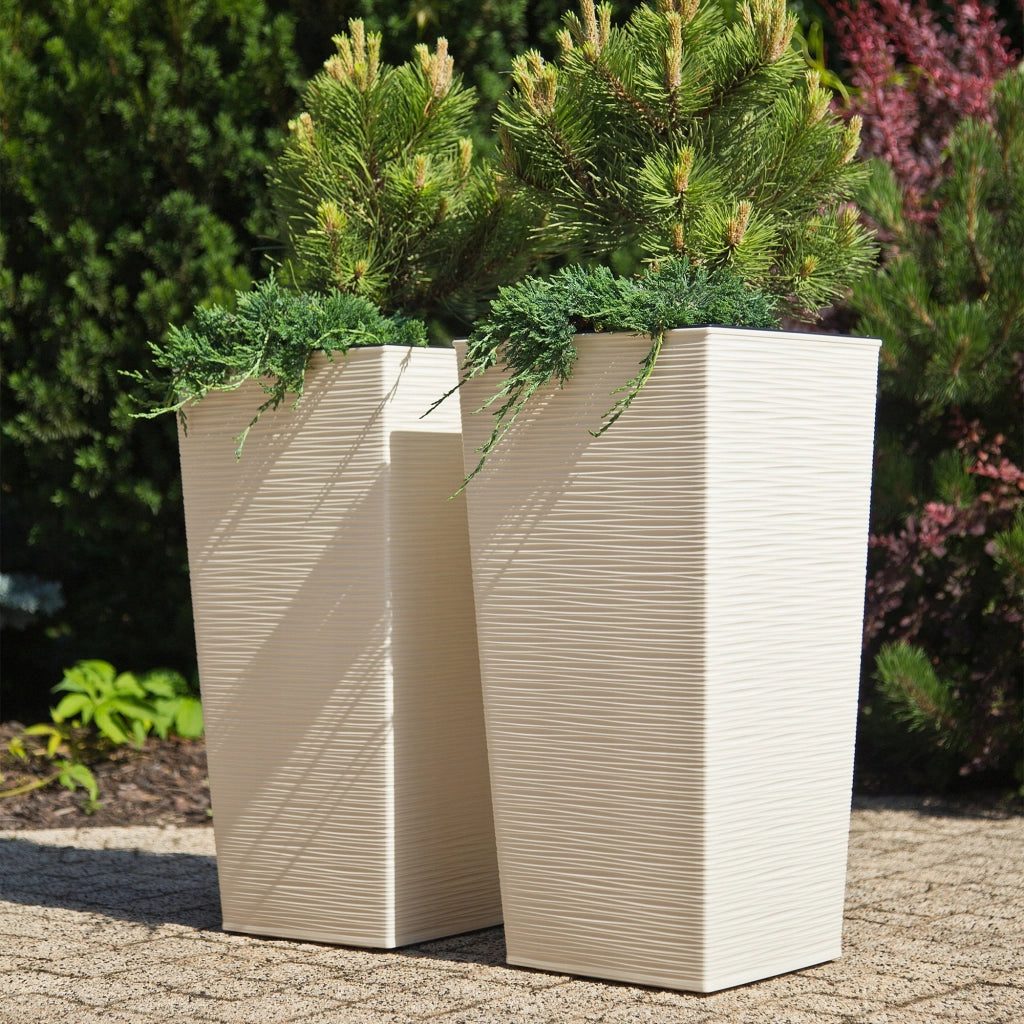 Set di 3 vasi da fiori KADAX, vasi da giardino + inserti, alti e grandi, color crema, 47+57+68 cm