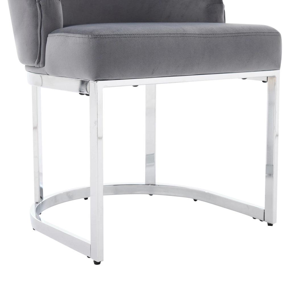 Set di 2 sedie da pranzo in velluto grigio con gambe in metallo argento