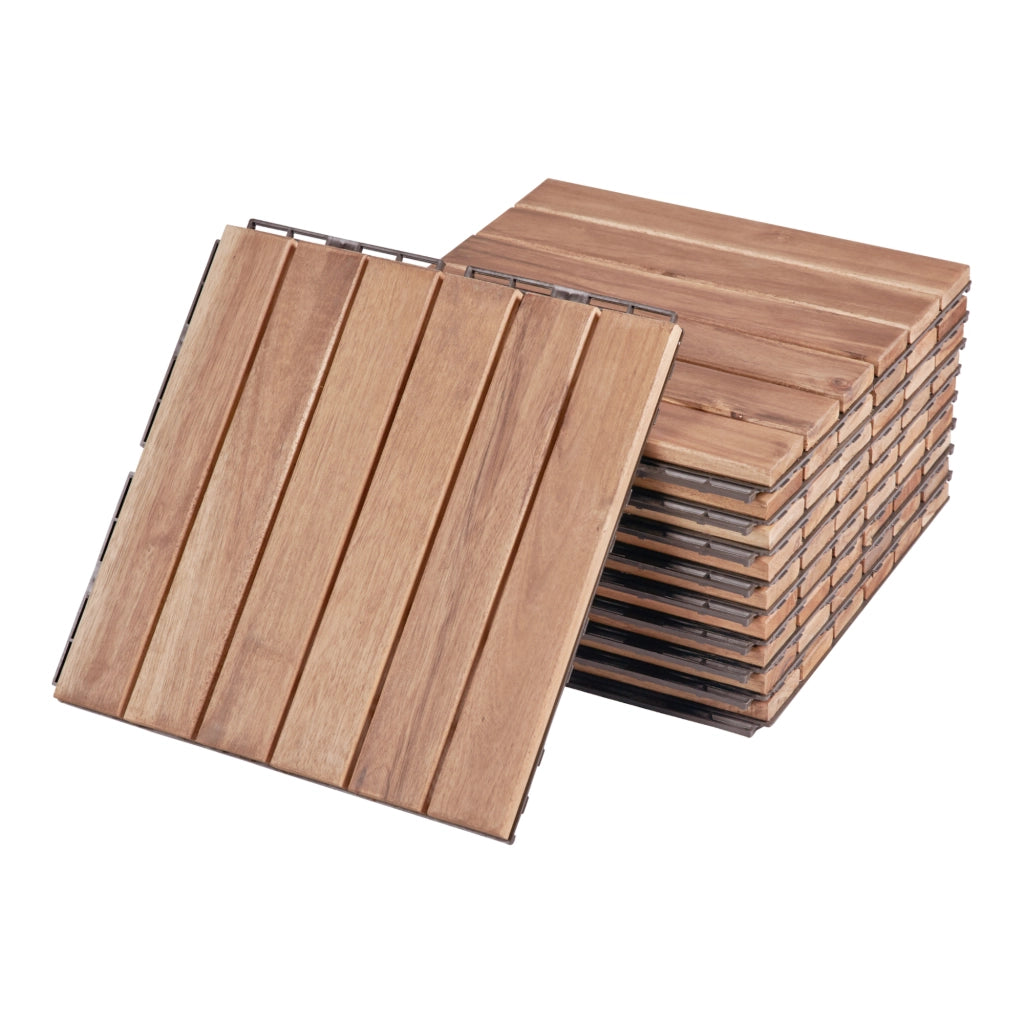 Set Alliste di 10 Piastrelle per Pavimentazione da Esterno Design Lineare in Legno Naturale casa.pro