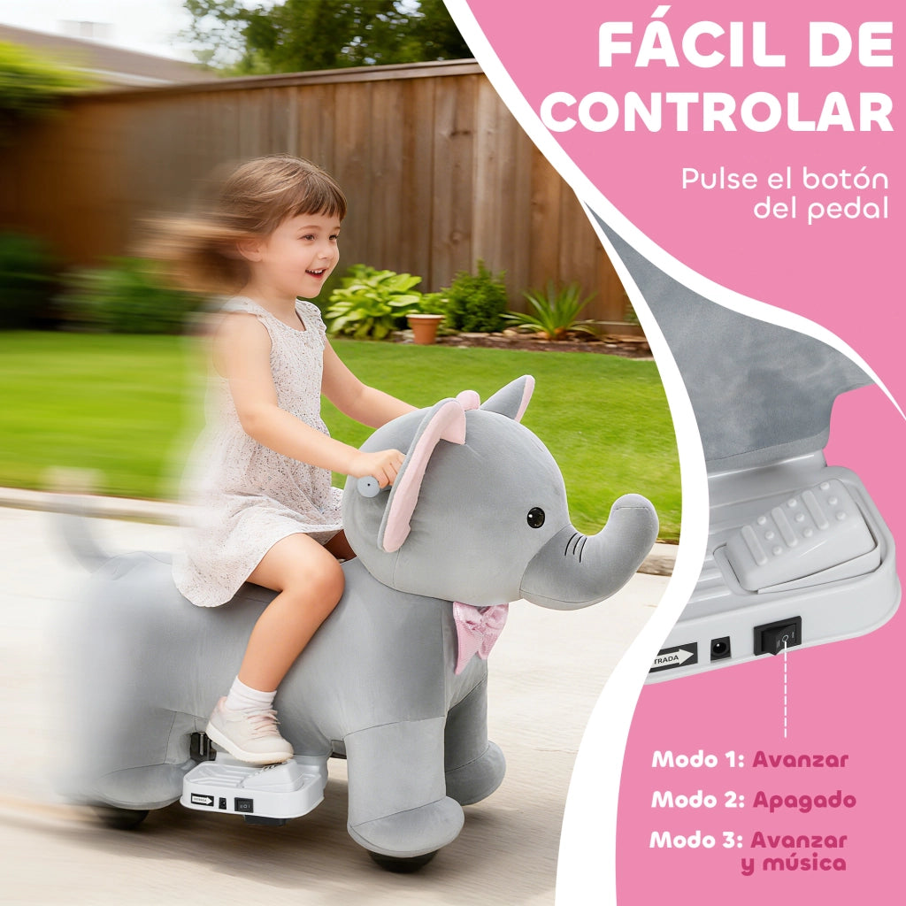 Elefante Giocattolo con Musica e Luci ¨C zephmum ¨C Grigio 6V