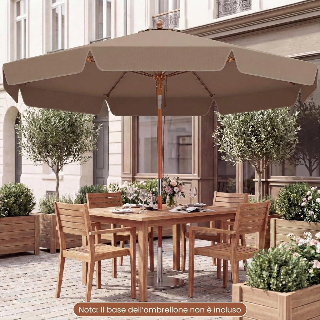 Ombrellone da Giardino 300 cm, con Inclinazione Regolabile, 8 Stecche, Ombrellone Spiaggia con Sollevamento a Carrucola, per Giardino, Spiaggia, Piscina (Marrone)