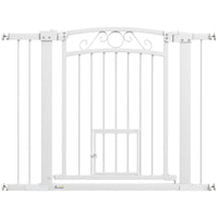 Cancelletto di Sicurezza per Animali con Estensioni 76-104x77cm Porta per Gatti Bianco
