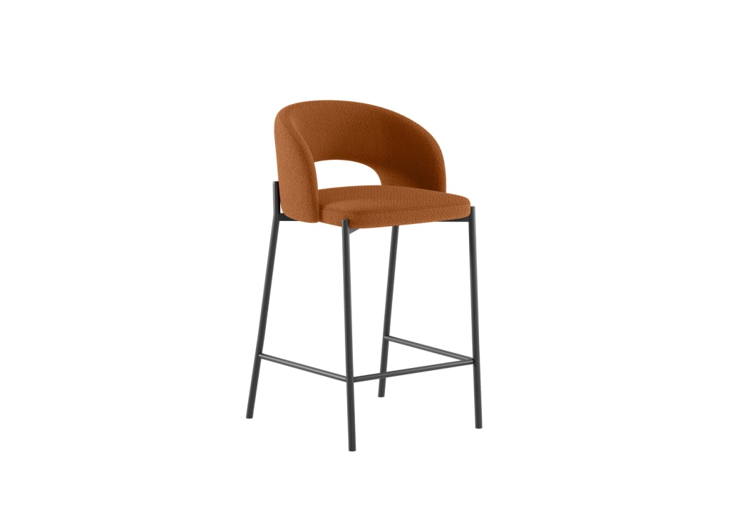 Sgabello Cucina Greta Design Moderno con Seduta e Schienale in Tessuto Arancio e Gambe in Metallo Resistente - Om/394/SAR