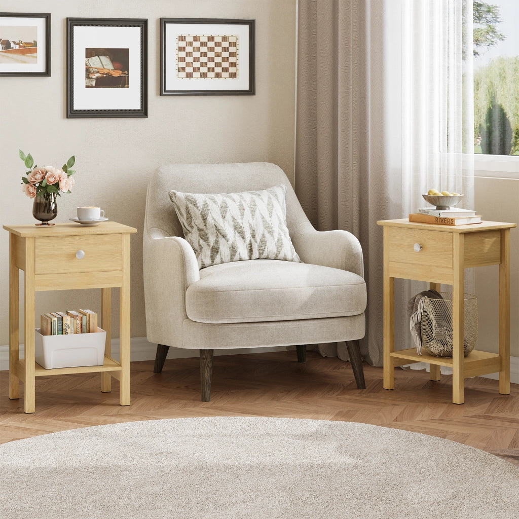 Comodino in Legno con Cassetto e Ripiano ¨C zephmum ¨C Rovere